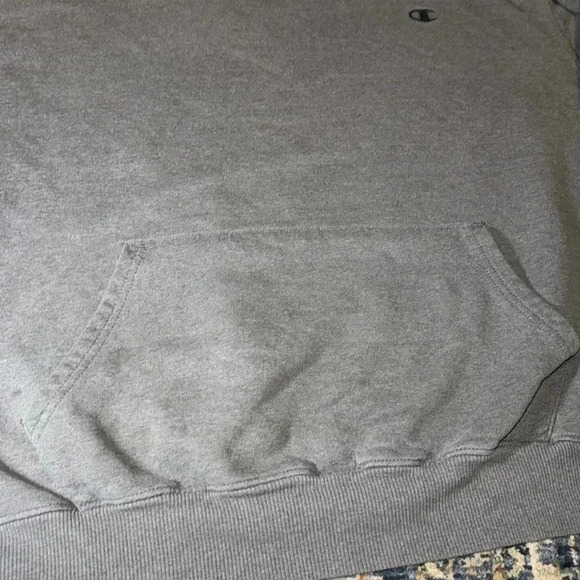 VTG Champion Gray Long Sleeve Drawstring Hoodie Sweatshirt Kangaroo Pockets XL - Picture 4 of 16